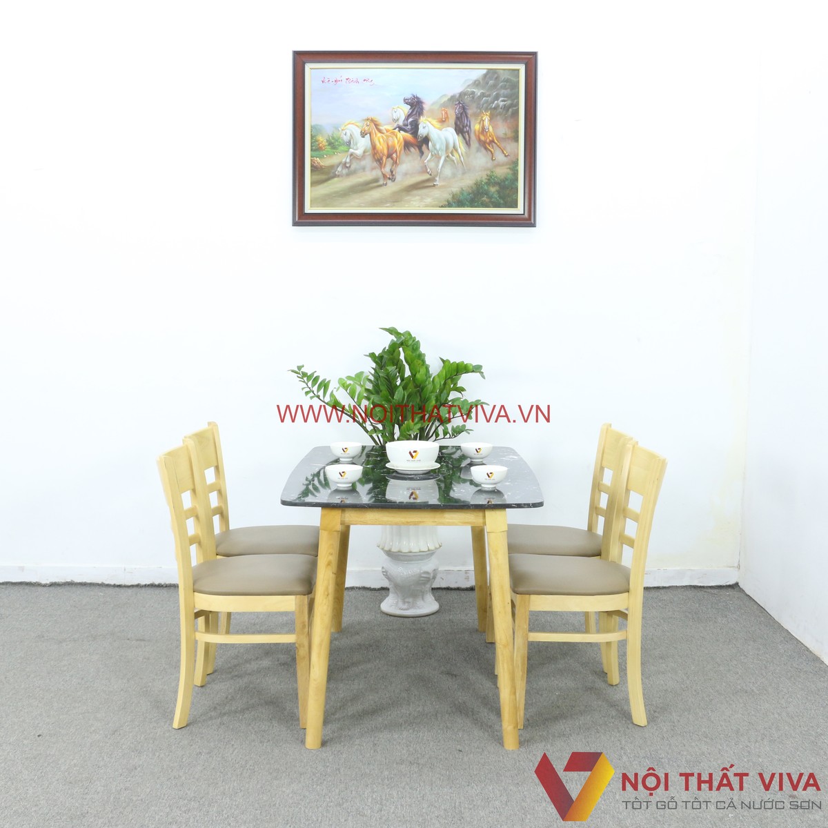Bộ Bàn Ăn 4 Ghế Nhỏ Gọn Gỗ Cao Su Mặt Đá Hoa Cương Bền Đẹp Giá Rẻ