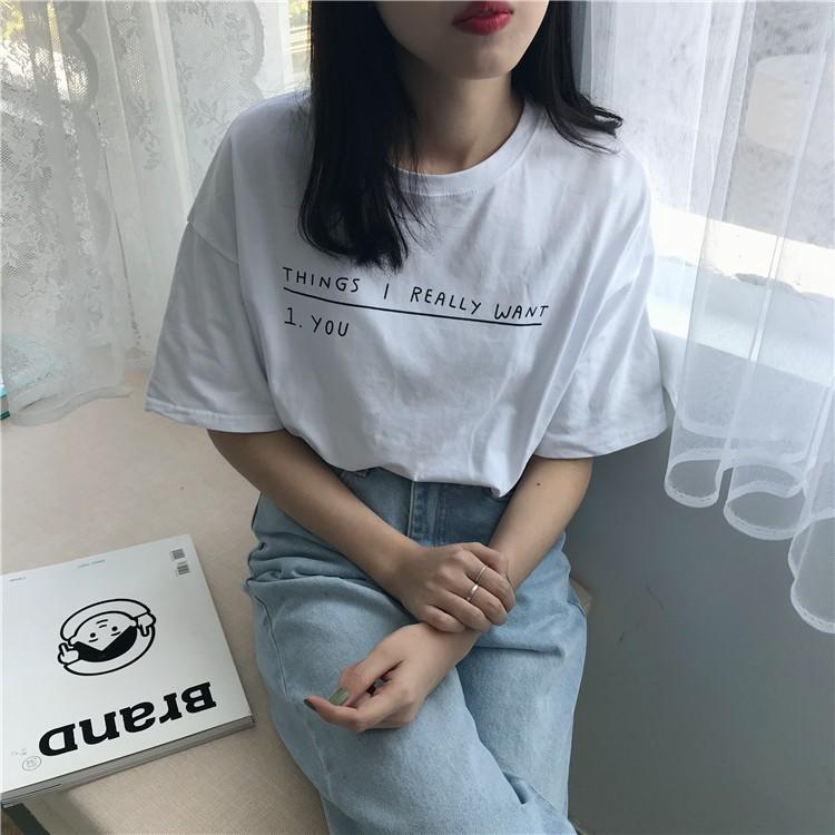 Áo Thun Nữ Tay Lỡ Họa Tiết Chữ THINK I REALLY WANT