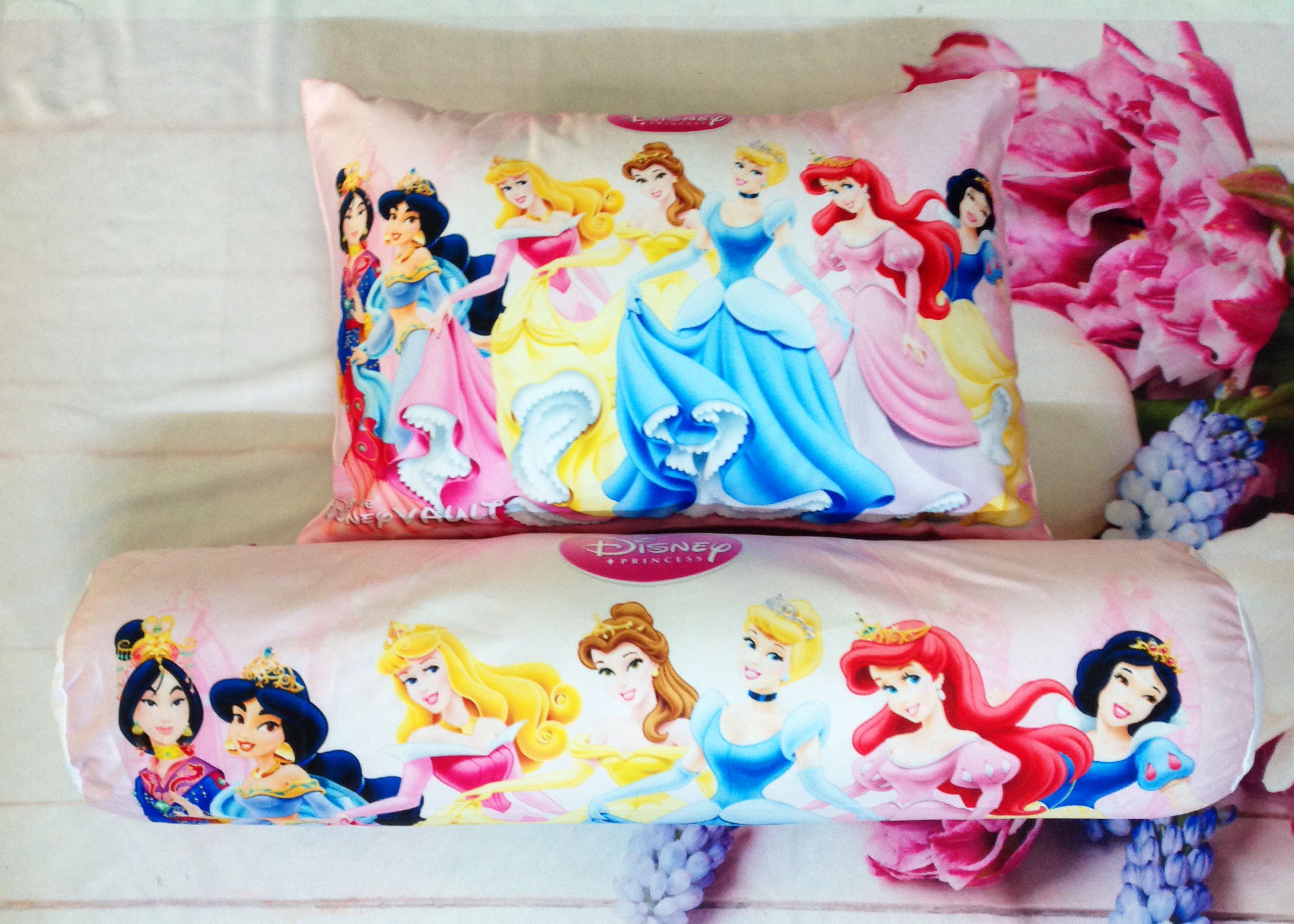 Set vỏ gối nằm và vỏ gối ôm mẫu Disney Princess hồng