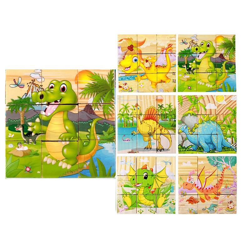 Xếp Hình Khối Lập Phương Gỗ 3D - 9 khối lập phương 6 mặt xếp được 6 hình cho bé
