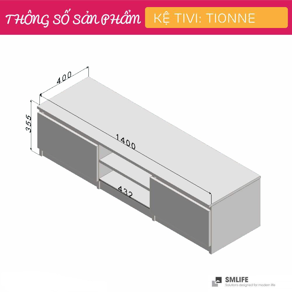 Kệ Tivi gỗ hiện đại SMLIFE Tionne | Gỗ MDF dày 17mm chống ẩm | D140xR40xC36cm