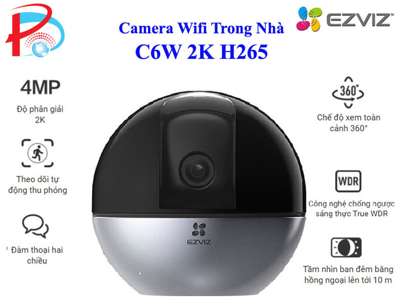 Camera Wifi Trong Nhà EZVIZ C6W 4MP 2K Quay Quét 355 độ Tích Hợp AI- Đàm thoại 2 chiều - Hàng Chính Hãng