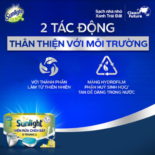 Combo 3 Hộp Viên Rửa Chén Bát Sunlight 5 in 1 Cho Máy Rửa Chén Bát