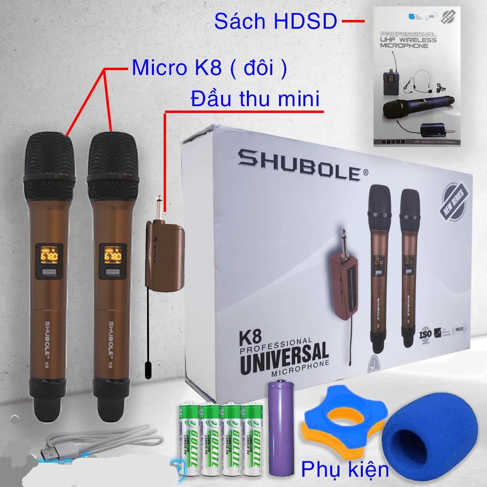 MICRO KARAOKE KHÔNG DÂY SHUBOLE K8, CHUYÊN DÀNH LOA LOA HOẶC ÂM LY, TẦN SỐ UHF, ÂM THANH CỰC HAY, LỌC ÂM, CHỐNG HÚ- HÀNG NHẬP KHẨU