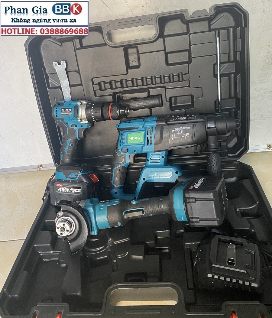 Bộ Combo Máy Khoan Đục Bê Tông, Máy Mài Và Máy Khoan Pin Dùng Pin 199V, 2 Pin 15Cell, Máy Khoan Siêu Khỏe, Siêu Bền