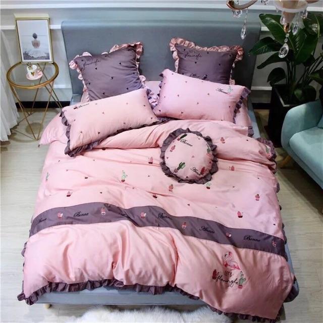 Bộ chăn ga gối lụa Flamingo 6 món tặng kèm gối trang trí đã có ruột