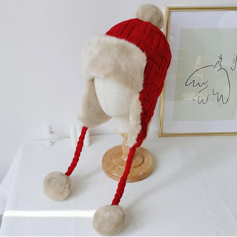 2020 Mới Mùa Đông Nón Nữ Đan Nón Mũ Tuyết Bé Gái Dày Ấm Tai Bomber Lông Mũ Bonnet Nắp