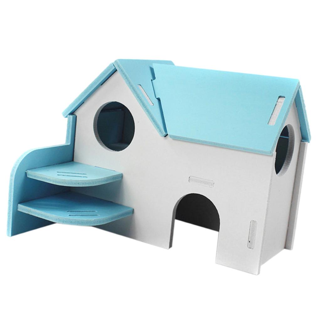 Hamster Mouse Hideout House Wooden Living Hut Exercise Funny Nest Toy Blue