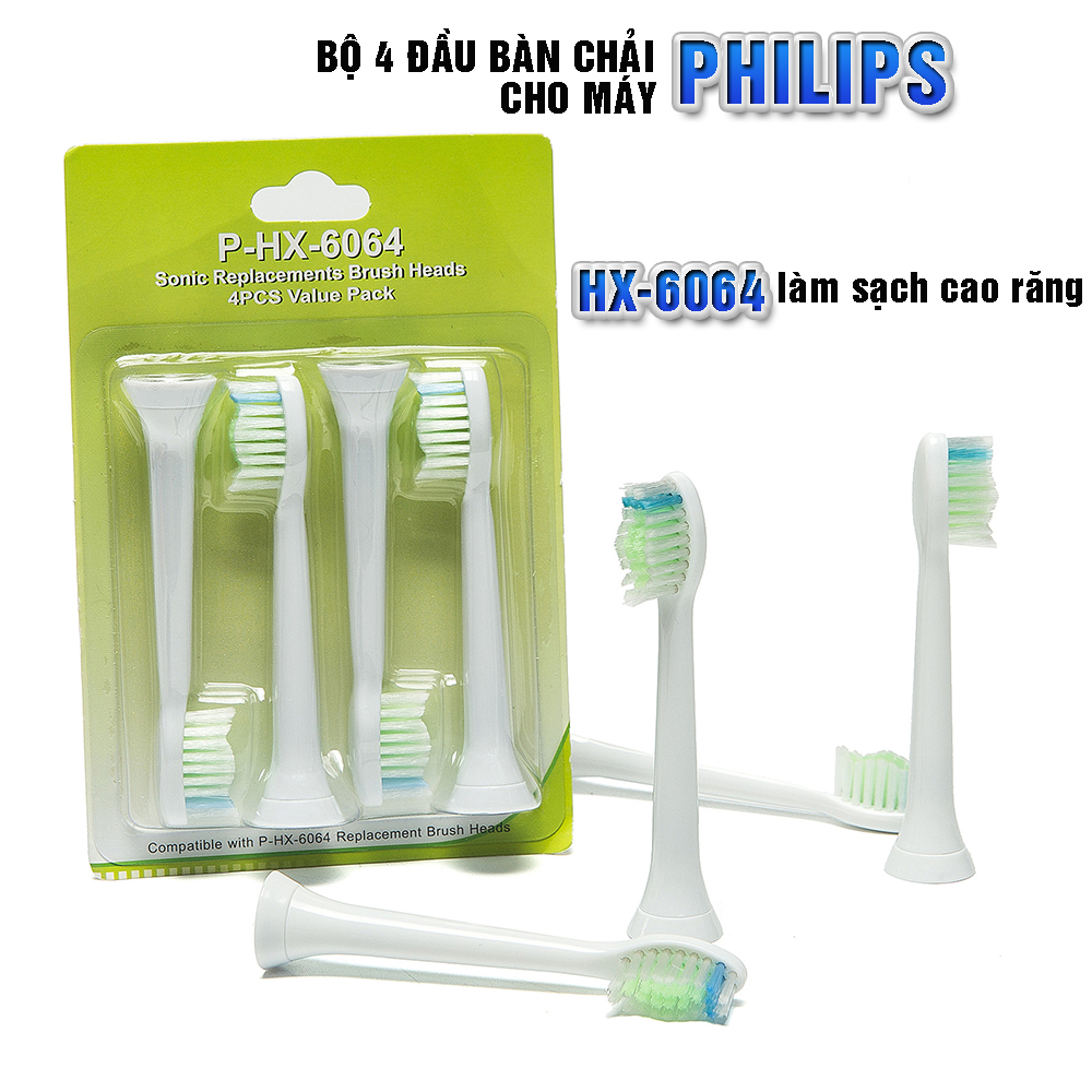 Bộ 4 đầu bàn chải đánh răng điện HX-6064 Trắng cho máy Philips Sonicare HX3, HX6, HX7, HX8, HX9, R, FlexCare +, FlexCare, HealthyWhite, HydroClean, EasyClean, DiamondClean