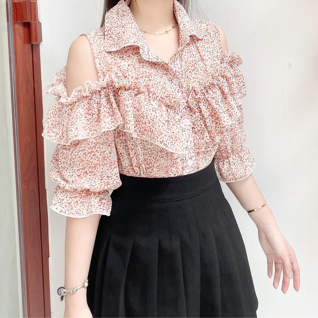 ÁO SƠ MI NỮ HỞ VAI BÈO NHÚN