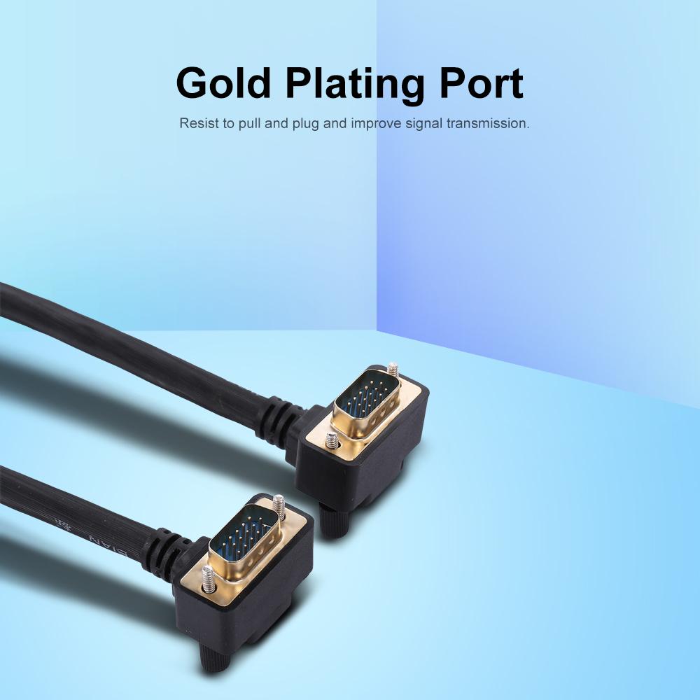 VGA 3+9 RGB 15Pin Male to Male Projector Monitor Cable 90 Degree Down Angled 2M