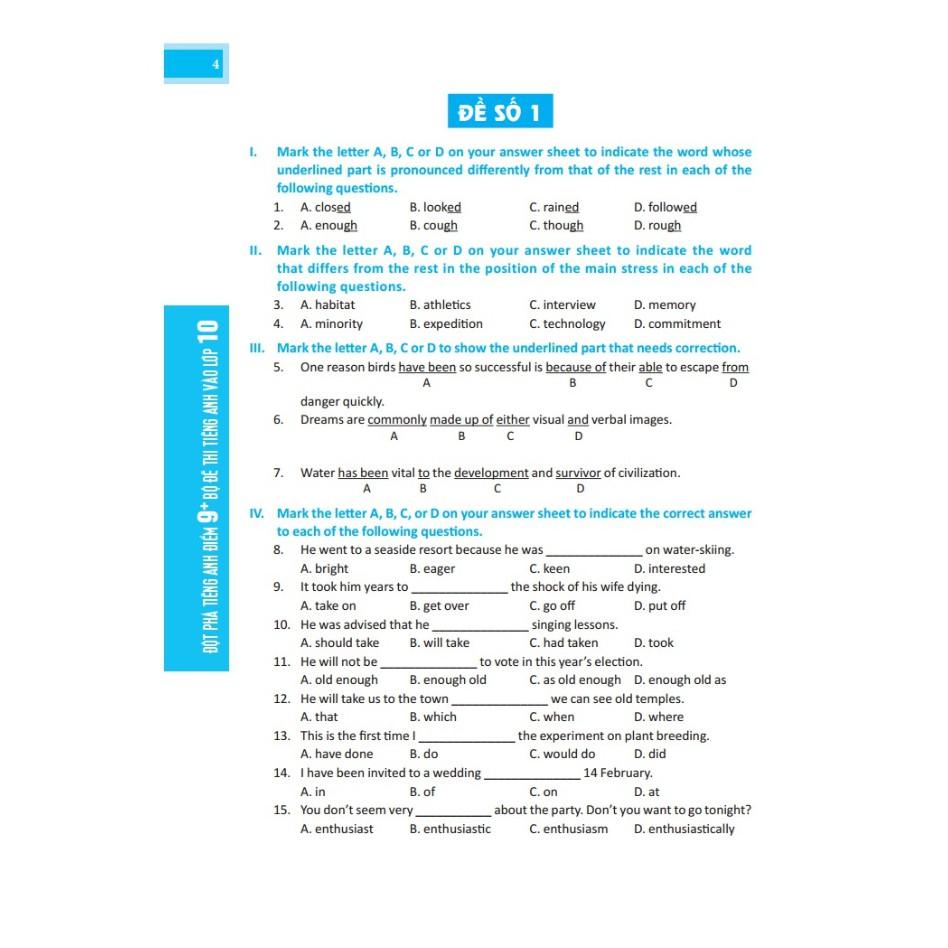 Sách Đột Phá Tiếng Anh Điểm 9+ Bộ Đề Thi Tiếng Anh Vào Lớp 10