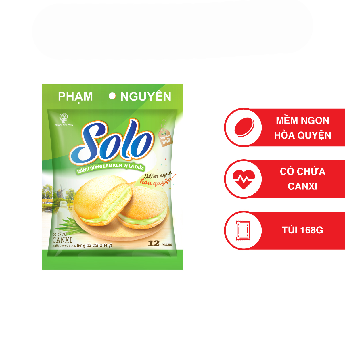 Bánh Solo kem vị lá dứa - Pandan NEW 168 (14g x 12cái)