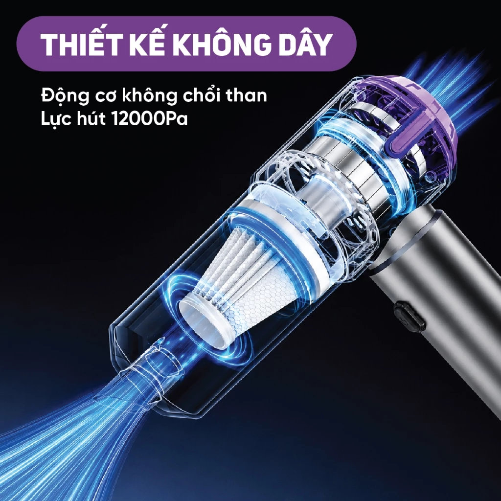Máy hút bụi cầm tay mini không dây Lê Bên Làng LBL1663, tích hợp hút & thổi 2 trong 1, công suất 12000Pa, pin sạc 2000mAh cho 4h sử dụng - Hàng chính hãng