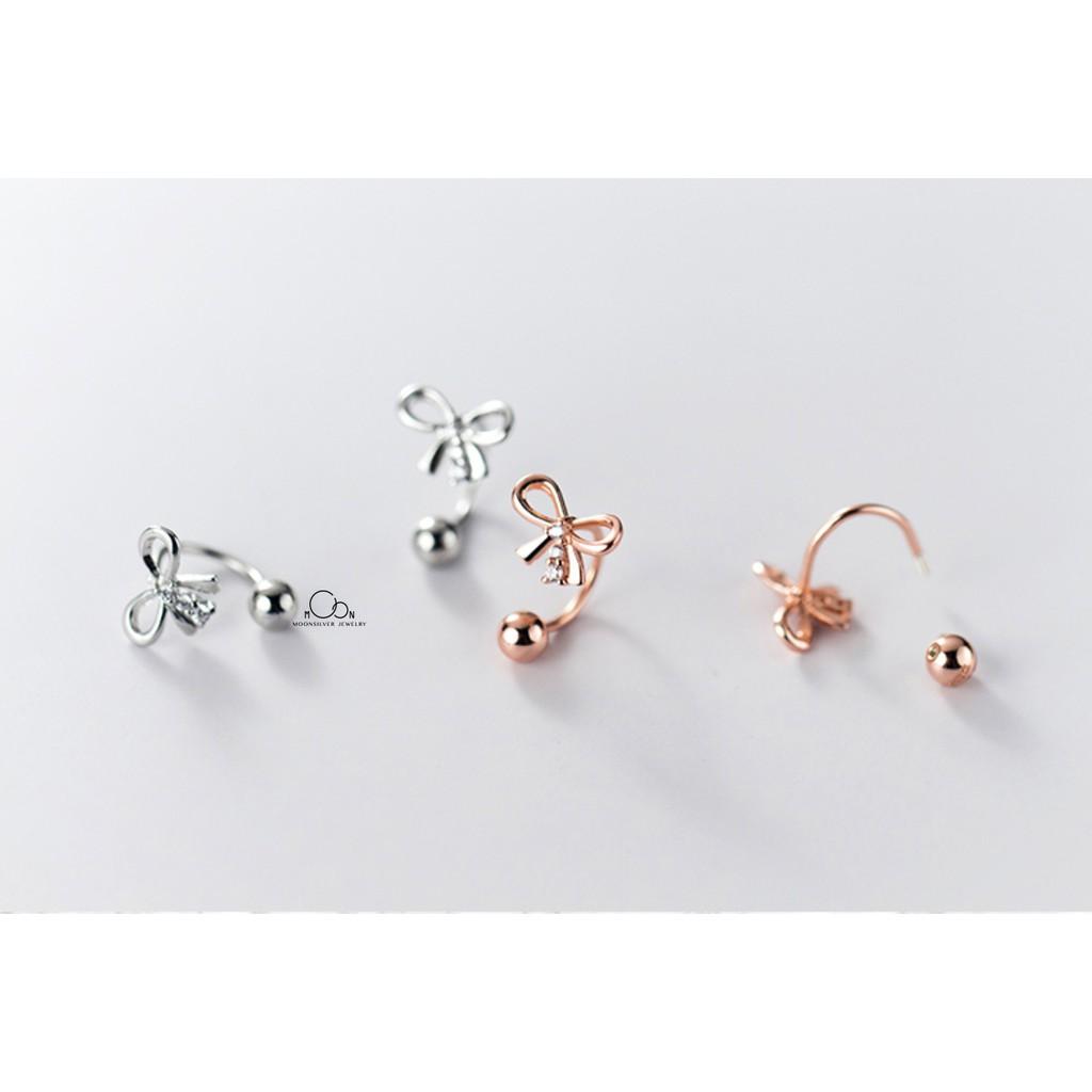 Khuyên tai bạc moonsilver, bông tai bạc nữ hình nơ chốt bi đẹp