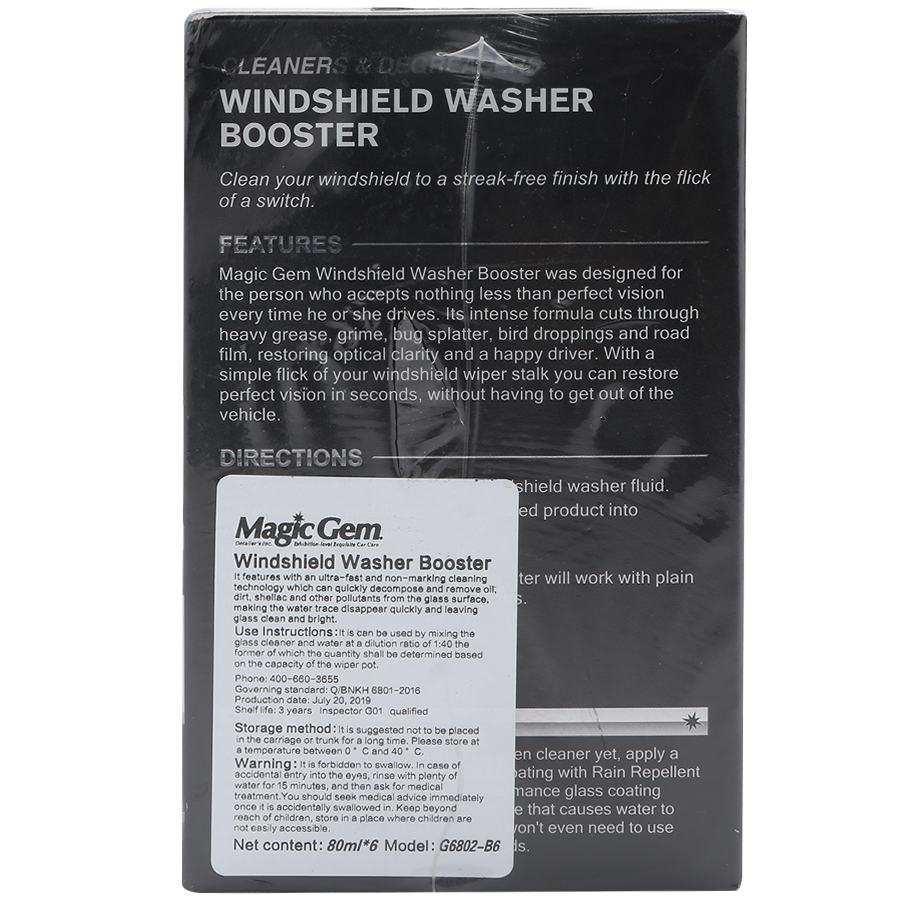 Nước Rửa Kính Đậm Đặc Windshield Washer Booster Magic Gem G6802-B6 (6 chai x 80ml)