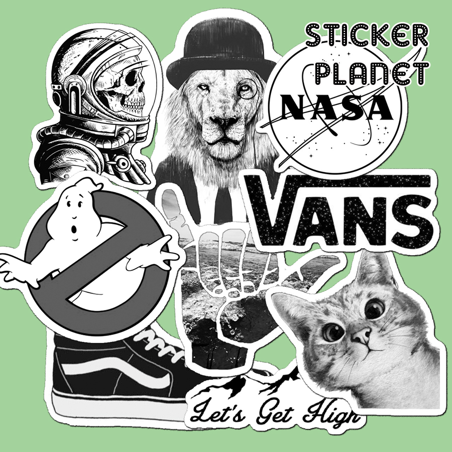 Bộ sticker đen trắng chống thấm nước trang trí mũ bảo hiểm, đàn, guitar, ukulele, điện thoại laptop, dán sticker macbook sticker chủ đề Black and White