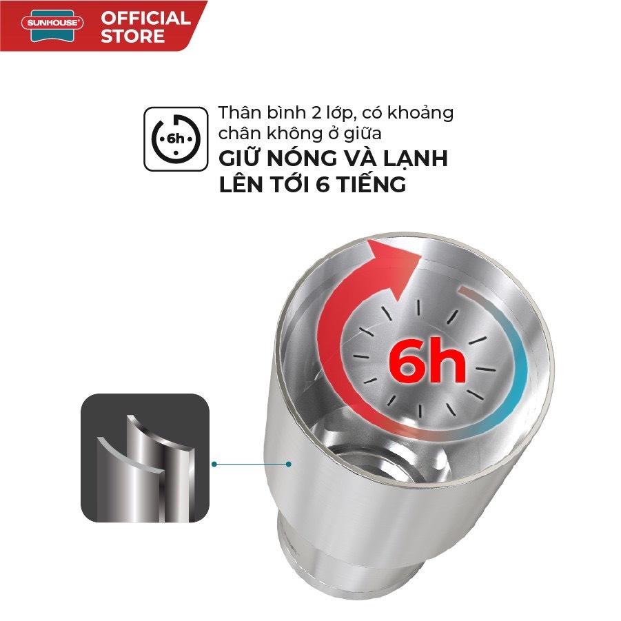 BÌNH GIỮ NHIỆT INOX 304 SUNHOUSE 900ML Và 450ML( BH Chính Hãng toàn quốc 12T