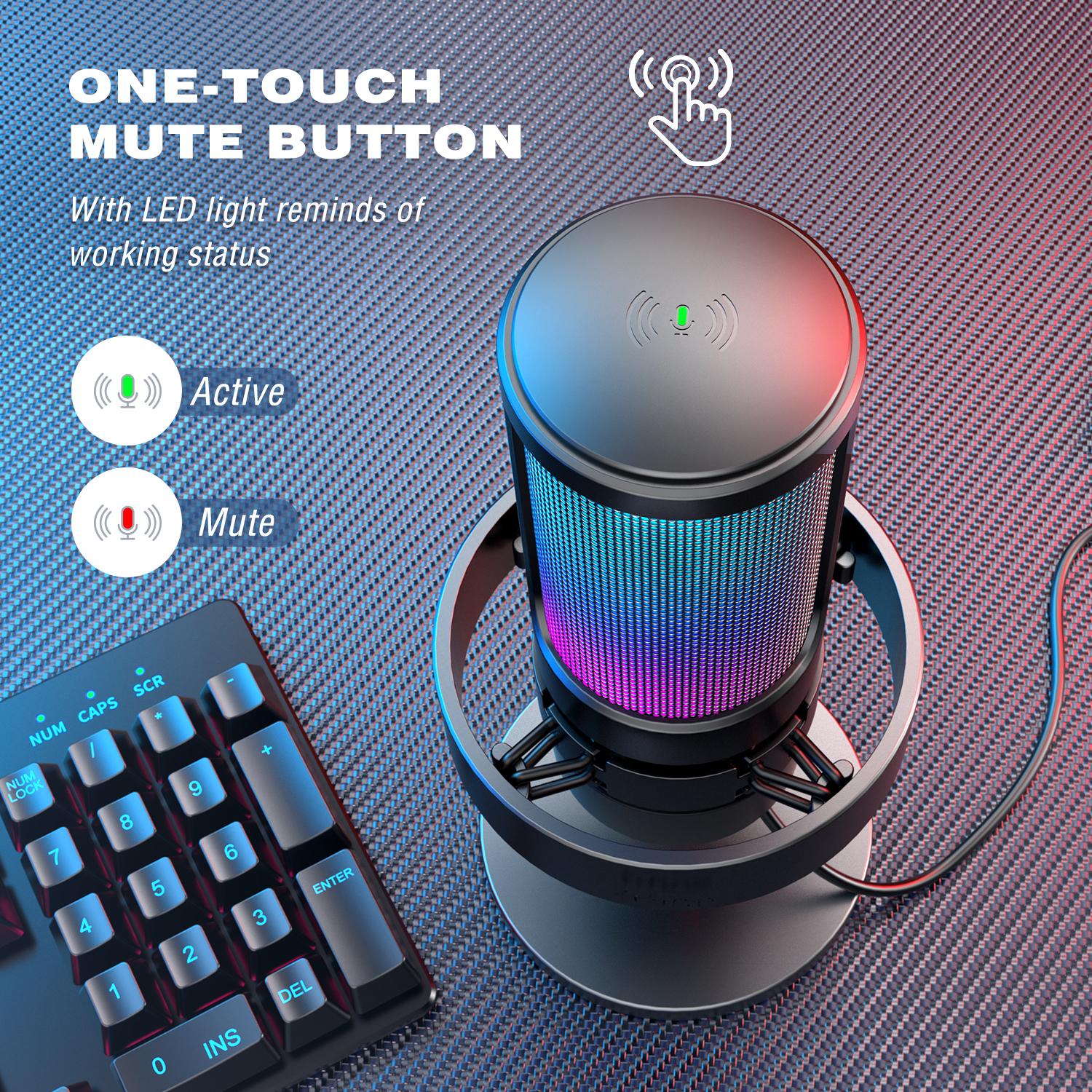Micrô USB FIFINE để ghi và phát trực tuyến trên PC và Mac, Đầu ra tai nghe và Nút cảm ứng-Tắt tiếng, Mic với 3 chế độ RGB -A8 Màu: Hồng