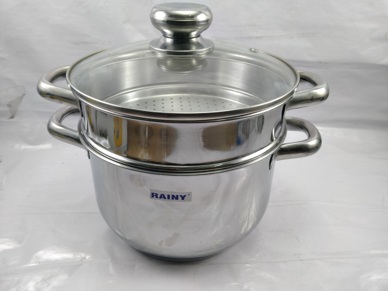 Bộ nồi xửng inox 3 đáy nắp kính 24cm Rainy - Hàng Chính Hãng