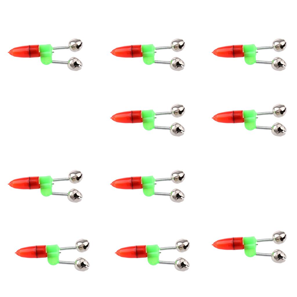 10 Pieces LED Twin Bells  Night Fishing Rod LED Light Clip Bite Lure Alarm