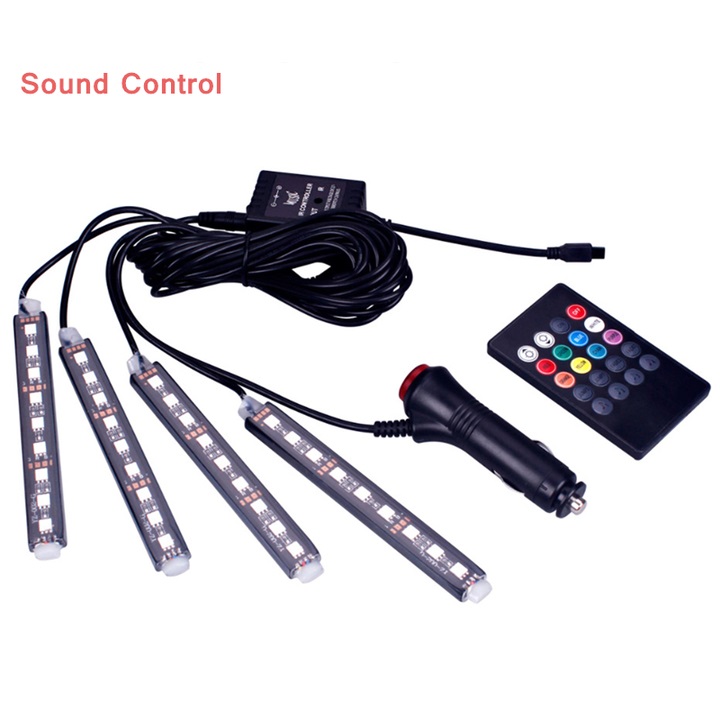 Bộ đèn LED 4 thanh các màu cao cấp đặt gầm xe hơi, ô tô RGB-5050 tích hợp remote điều khiển bật tắt chỉnh chế độ đèn, tự động thay đổi màu sắc êm dịu theo tiếng nhạc