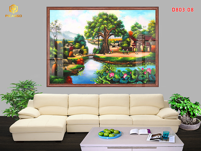 Tranh kính cường lực Làng quê D803 08