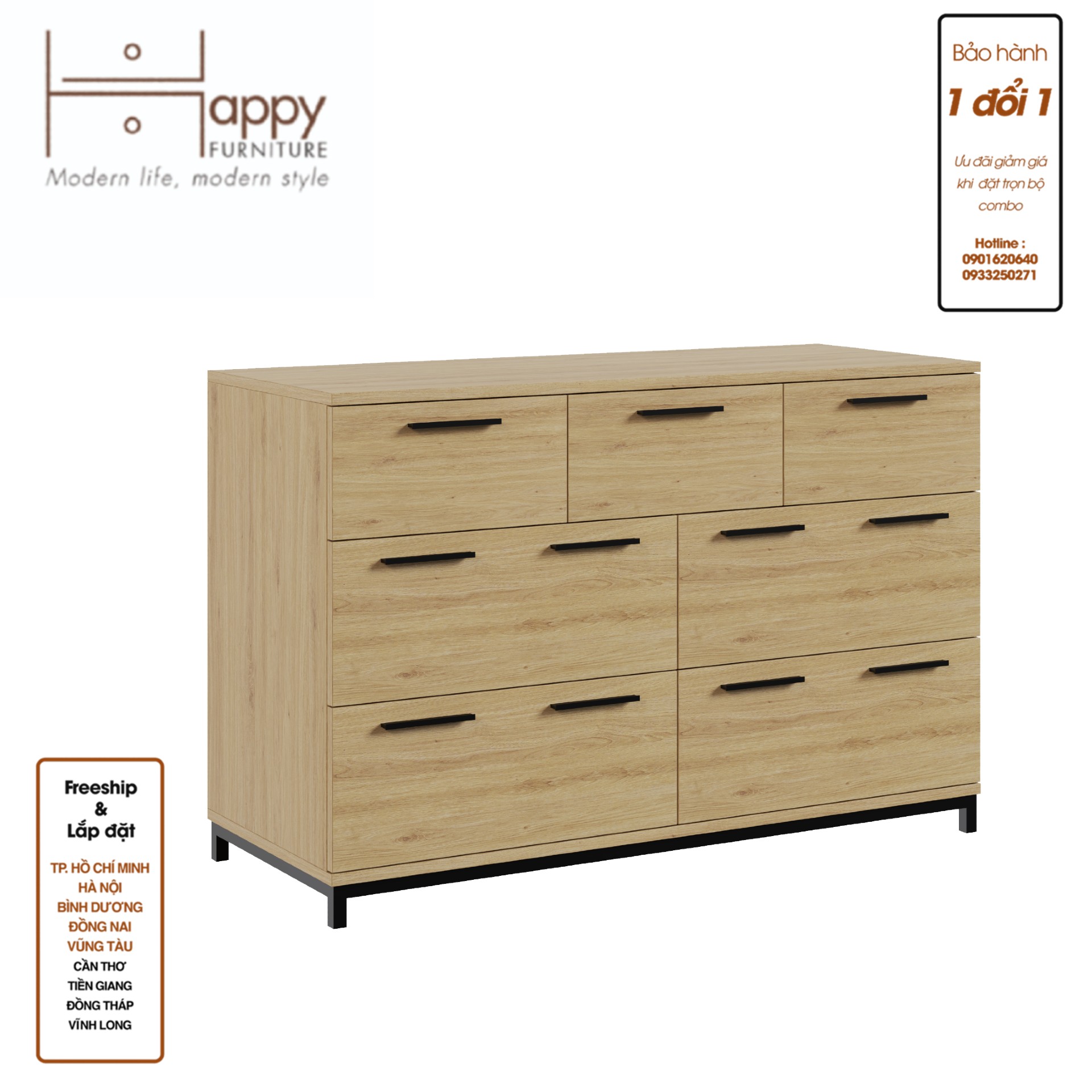 [Happy Home Furniture] LOUIS , Tủ lưu trữ 7 ngăn kéo - chân sắt , 112cm x 45cm x 74cm ( DxRxC), THK_061