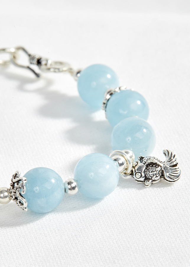 Vòng hải lam ngọc phối charm cua biển Ngọc Quý Gemstones