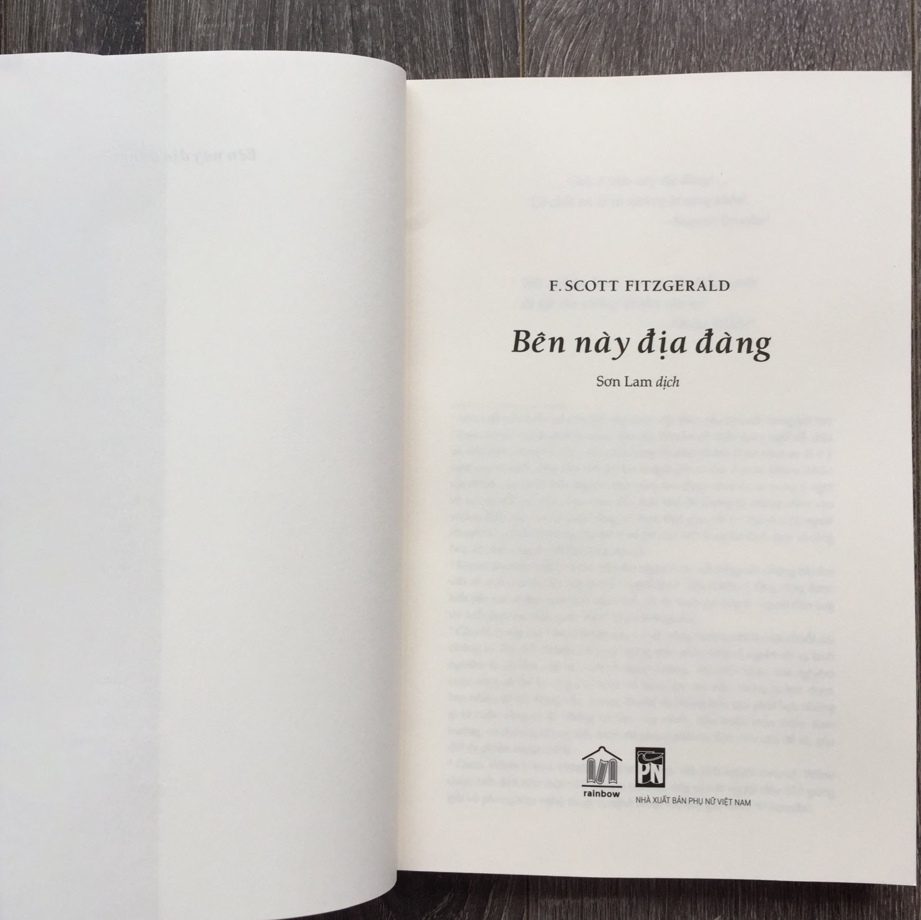 "BÊN NÀY ĐỊA ĐÀNG" - F. SCOTT FITZGERALD (Bản bìa mềm tay gập)