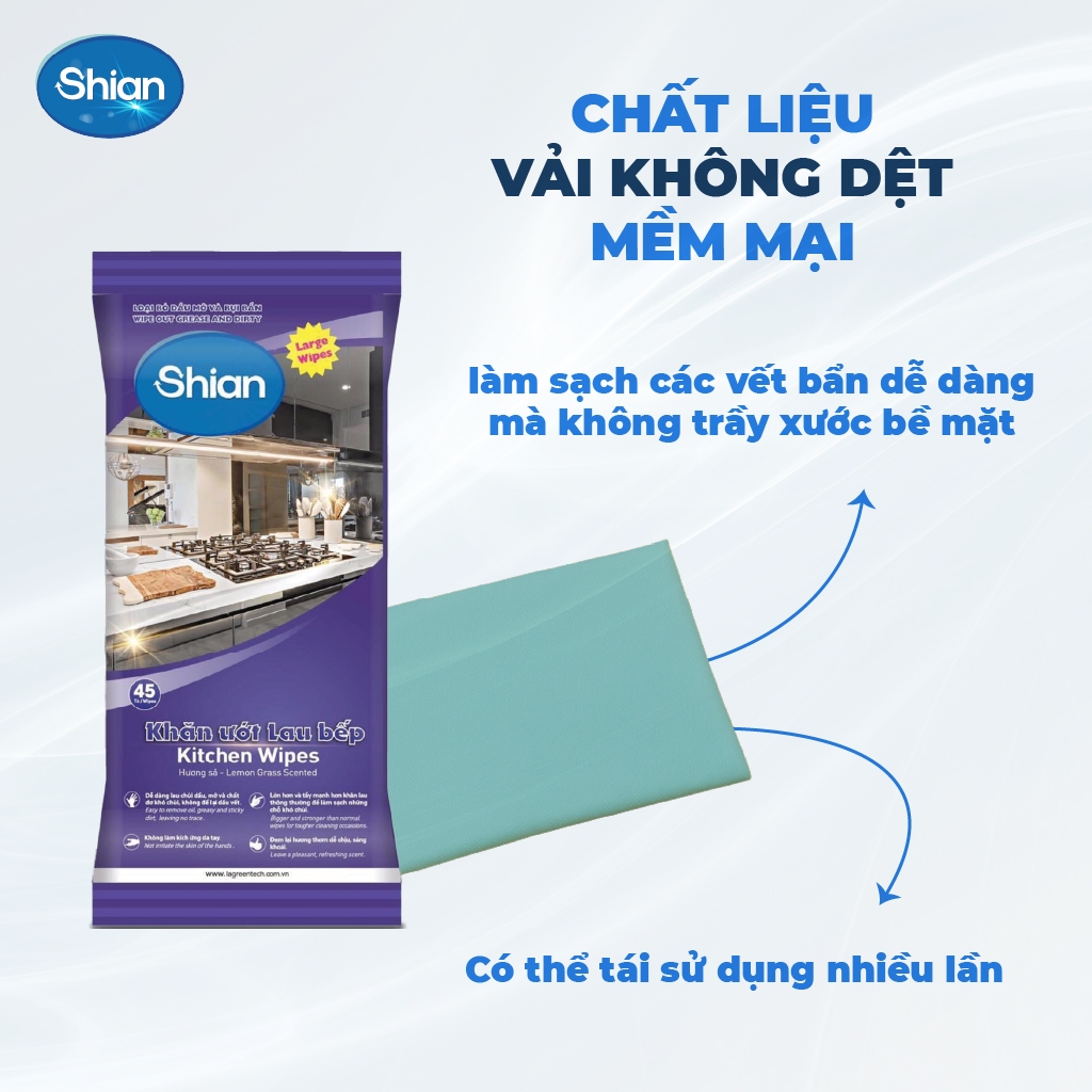 COMBO 2 Khăn lau bếp hương sả Shian 45 tờ và 1 Khăn lau đa năng Shian 50 tờ