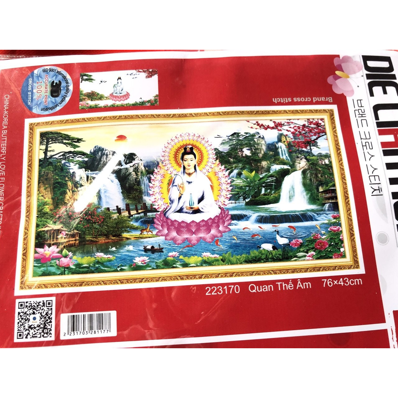 Tranh thêu chữ thập Quan thế âm 76x43cm - chưa thêu