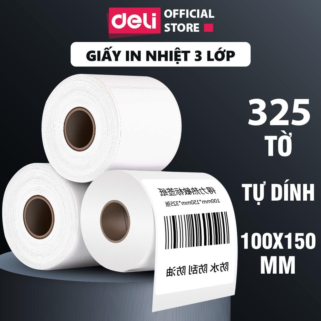 Giấy In Nhiệt Tự Dính Deli 3 Lớp Cuộn 325 Tờ 10x15 - Cho Đơn Hàng TMĐT, Mã Vạch, Hóa Đơn - Không Phai Mực - 12308