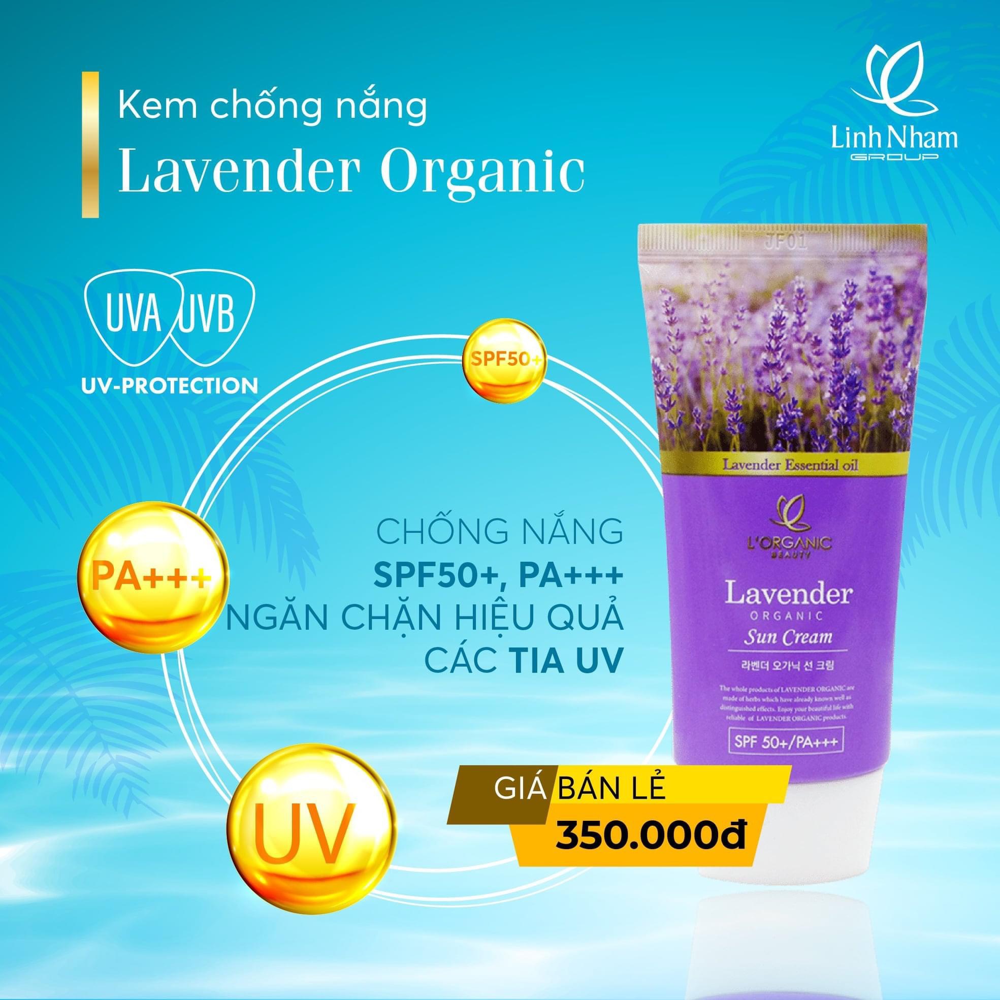 Kem chống nắng Lavender Organic Linh Nhâm, nâng tone, kiềm dầu, không nhờn rít, SPF 50 PA+++ 50g