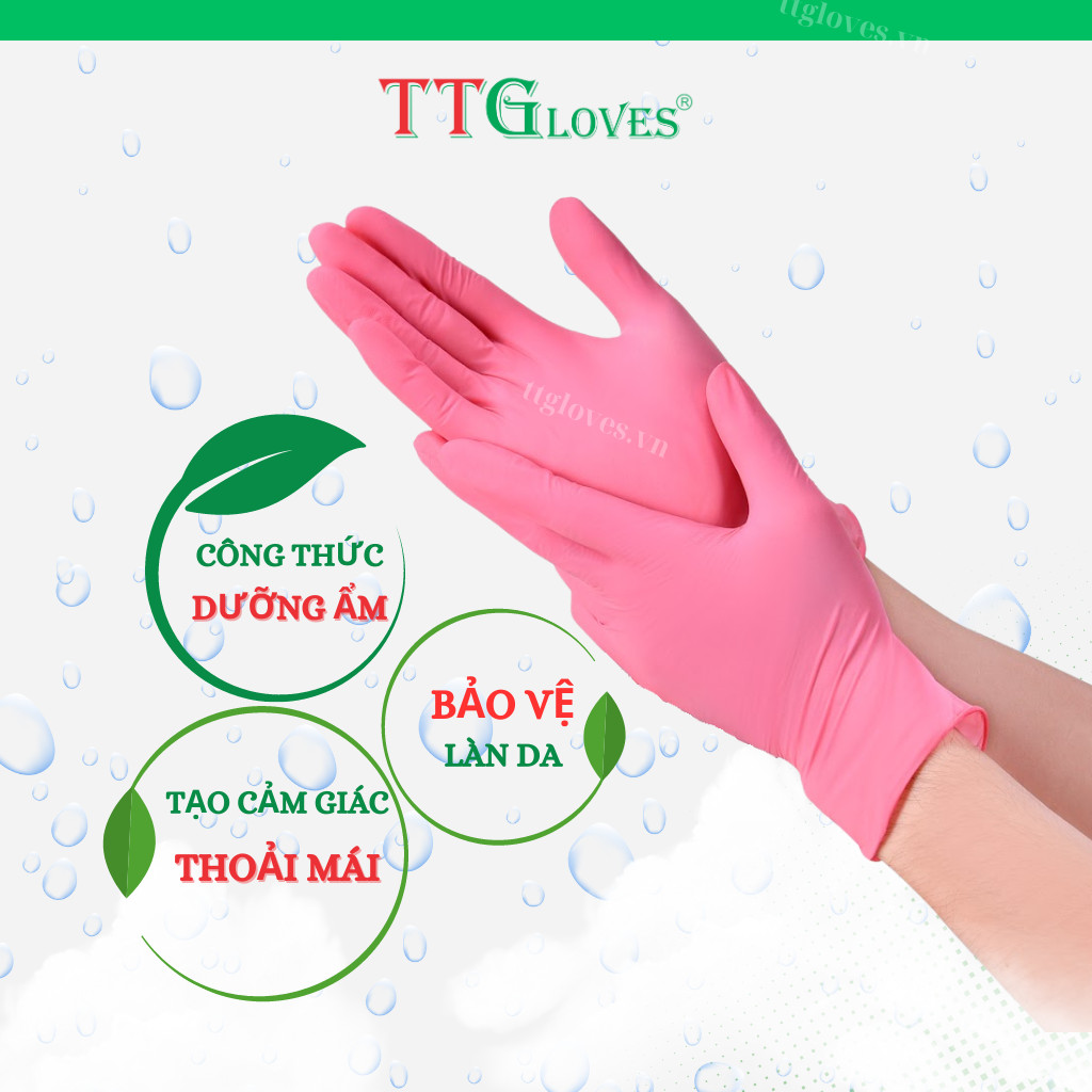 Găng Tay Y Tế, Găng Tay Cao Su Y Tế Không Bột Nitrile TTGLOVES cao cấp Màu Hồng 4.0g 100 Chiếc (SIZE M)