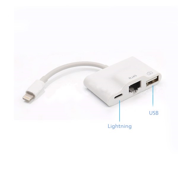 Adapter Lightning Ethernet cổng Lan RJ45 và Hub USB (kết nối bàn phím rời và OTG ) cho iPhone/ iPad - Hàng Chính Hãng