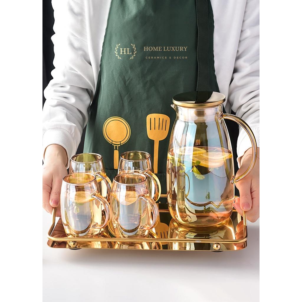BỘ BÌNH 6 CỐC THUỶ TINH ÁNH TRAI CHỊU NHIỆT BOROSILICATE | BỘ CỐC BÌNH THUỶ TINH 7 MÀU PHA LÊ ĐẠI DƯƠNG