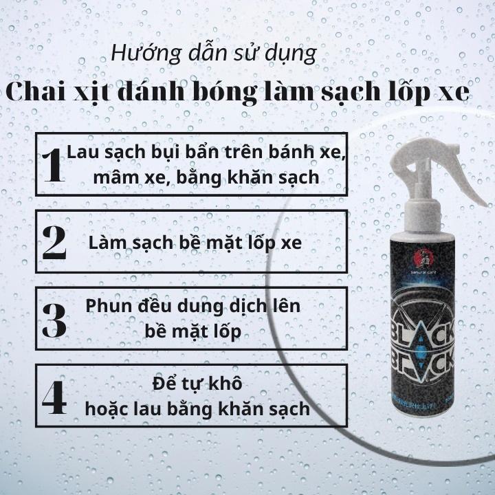 Chai xịt đánh bóng làm sạch lốp xe Samurai Care dung tích 200ml nhập khẩu từ Nhật bản, bảo vệ và làm bóng lốp tiện lợi