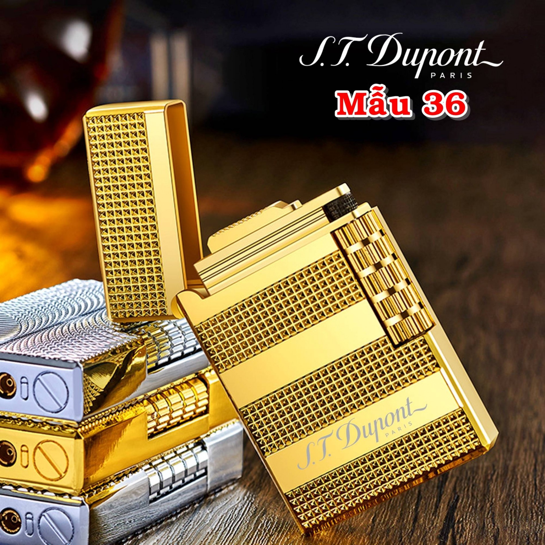 Hột quẹt bật lửa Dupont vân kim cương 3 sọc ngang M36 - xài gas