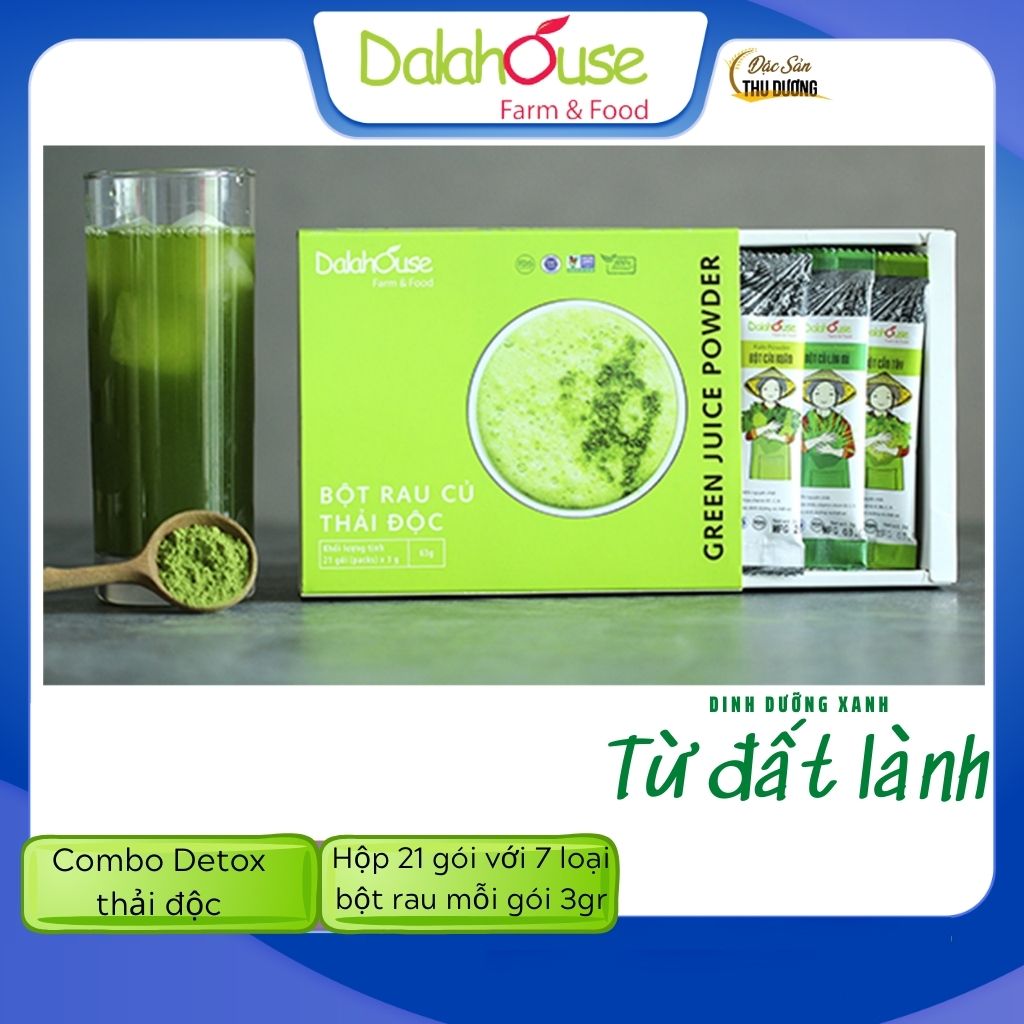 Combo Detox thải độc - Bột rau củ hữu cơ sấy lạnh Dalahouse - Hộp 21 gói 7 loại rau củ, mỗi gói 3gr [Mẫu mới] - Hỗ trợ giảm cân, Thải độc, thanh lọc cơ thể