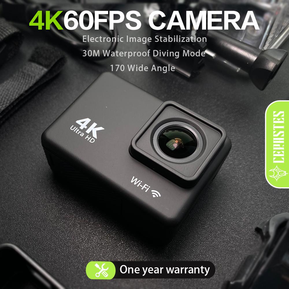 Máy ảnh hành động chống lắc 4K/60fps WiFi với màn hình điều khiển từ xa màn hình máy ảnh thể thao chống thấm nước EIS