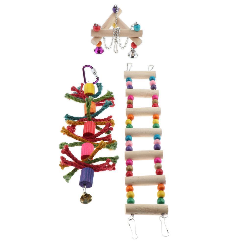 3pcs Pet Bird Bites Toy Parrot Chew Bell Toys Swing Cage Hanging Parakeet