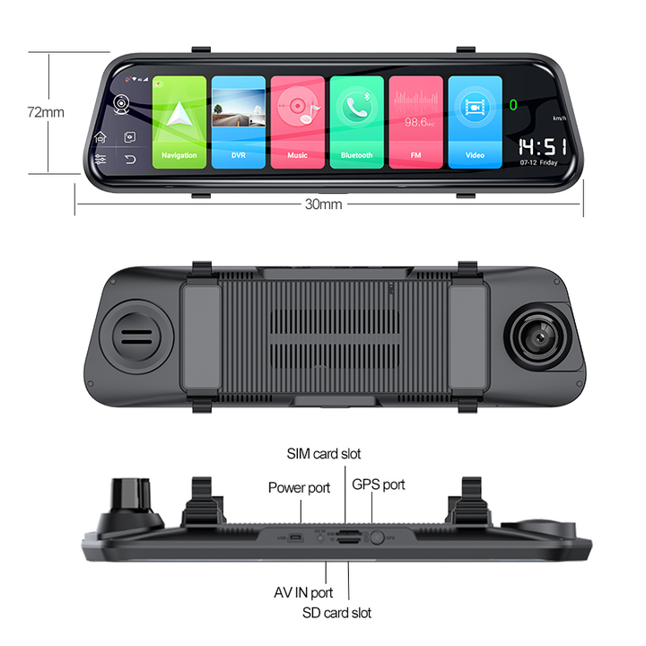 Camera hành trình gương ô tô, xe hơi nhãn hiệu Phisung Z55 tích hợp 4G, Wifi, màn hình cảm ứng 10 inch
