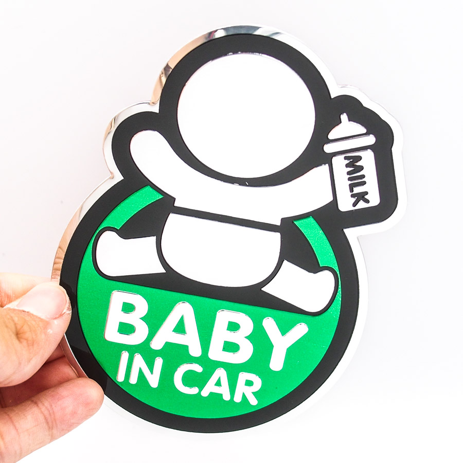 Sticker hình dán metal Baby in car - Màu xanh lá