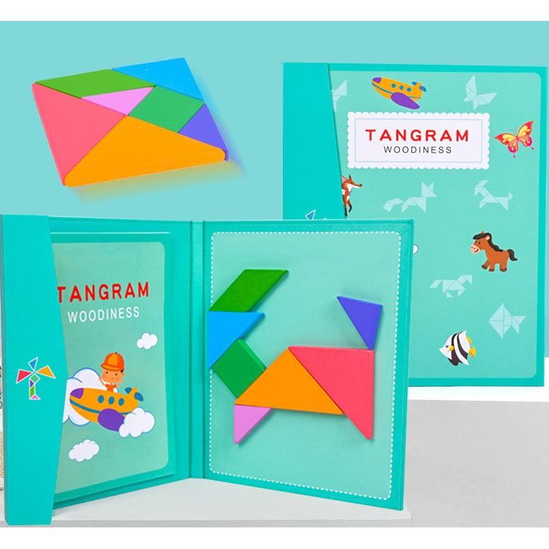 Đồ Chơi Gỗ Sách Ghép Hình Trí Tuệ Tangram Lắp Ghép Các Khối Tạo Hình Cho Trẻ Tư Duy Logic Sáng Tạo