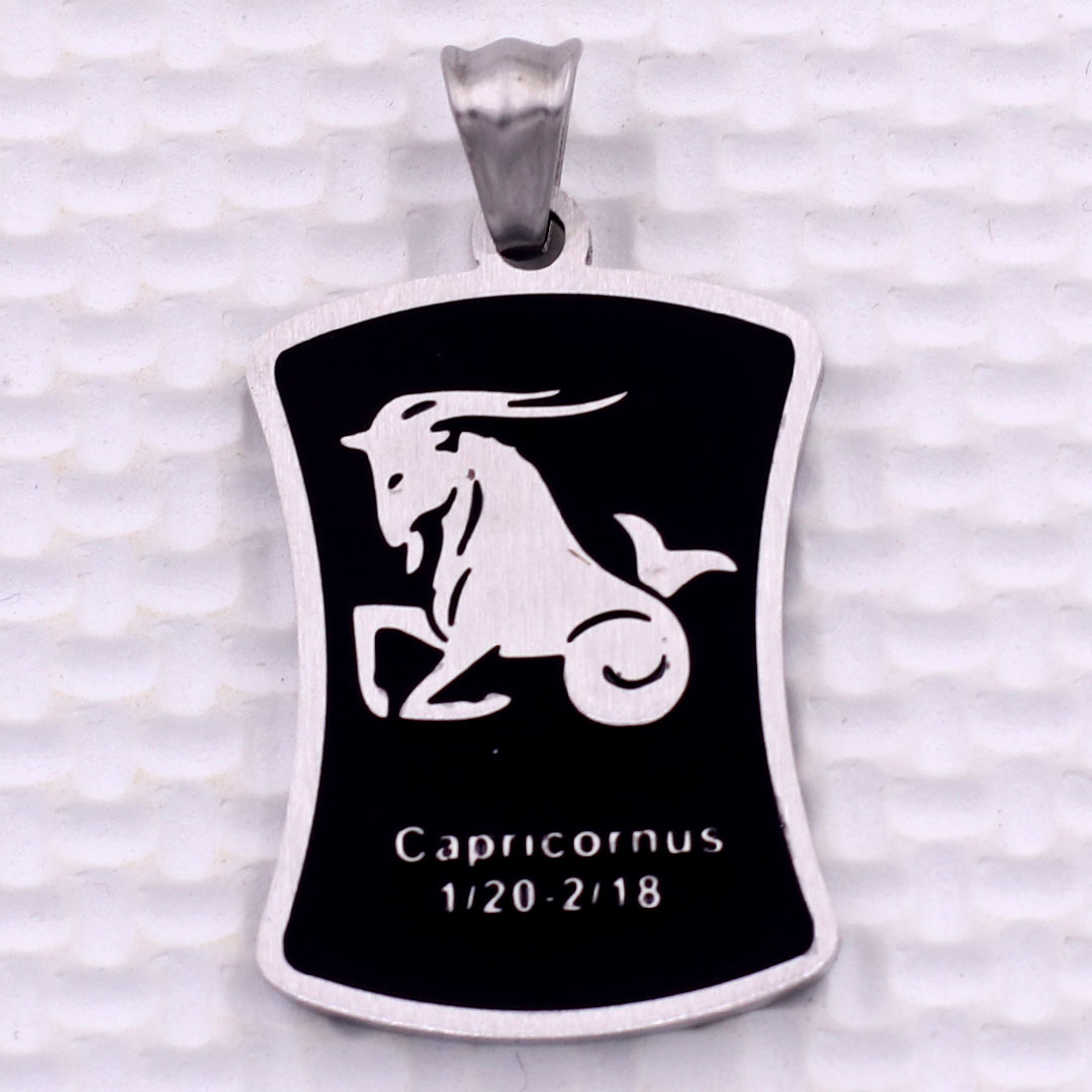 Mặt dây chuyền cung Ma Kết - Capricorn inox trắng kèm vòng cổ dây da đen + móc inox trắng, Cung hoàng đạo