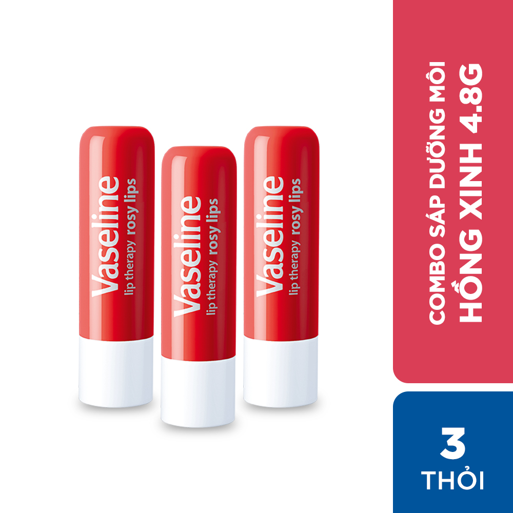 Combo 3 son dưỡng môi Vaseline hồng xinh dạng thỏi 4.8g