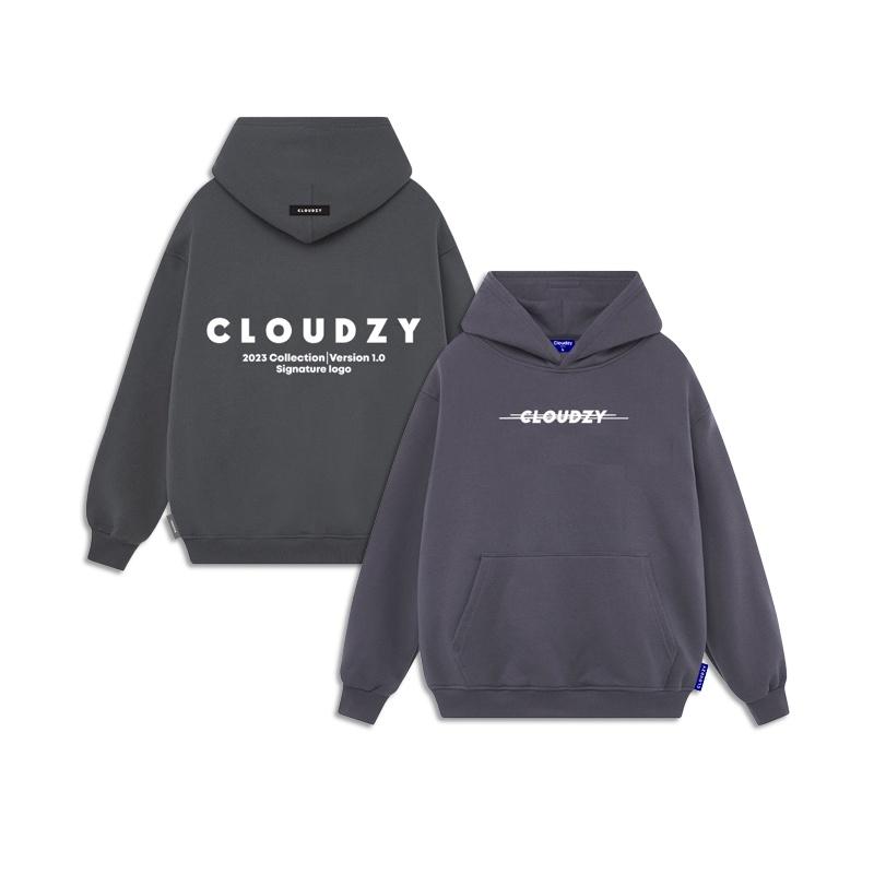 Áo hoodie nam nữ local brand unisex cặp đôi nỉ ngoại cotton form rộng có mũ xám đen dày cute zip SIGNATUTE LOGO V1