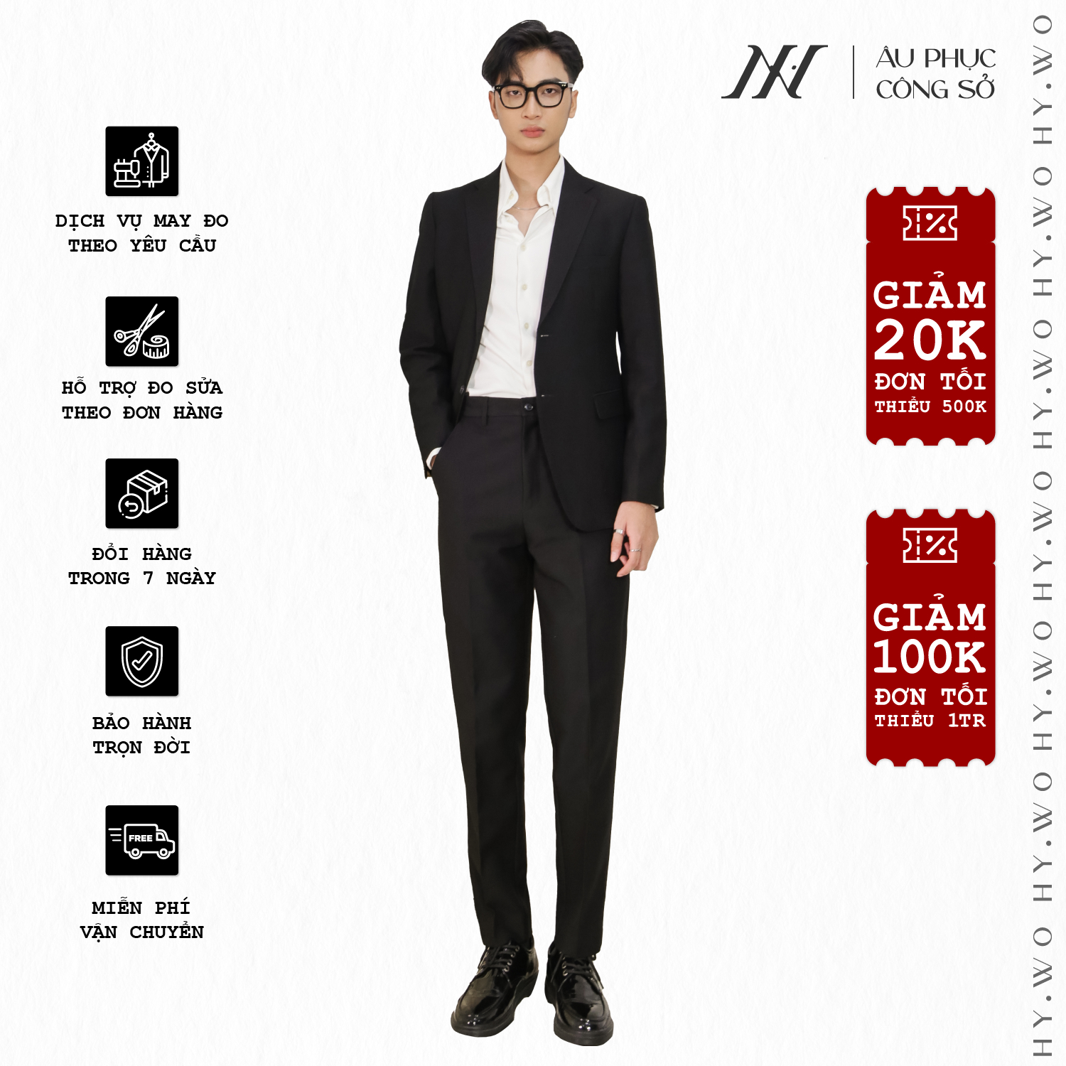 Bộ suit công sở may đo, thiết kế hai hàng khuy đơn, BASIC-SUIT-4 kiểu dáng Slim Fit, phong cách thanh lịch và sang trọng - HY.WO