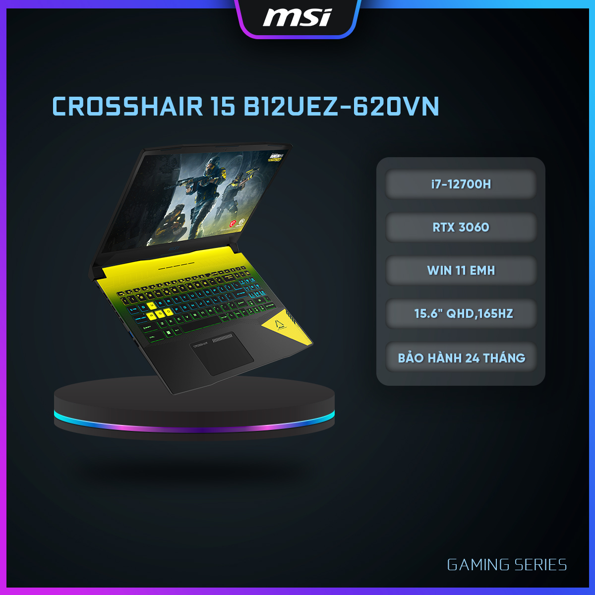 MSI Laptop Crosshair 15 B12UEZ-620VN| i7-12700H|RTX 3060|Ram 16GB|1TB SSD|15.6&quot; QHD,165Hz, 100% [ Hàng chính hãng]